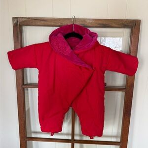 Kenzo Jungle Rare Vintage 80s 90s Red Infant Snowsuit w/ Pink Hood & Lining - 9M
